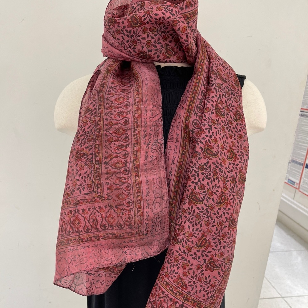 Long, 100 percent silk scarf, printed
